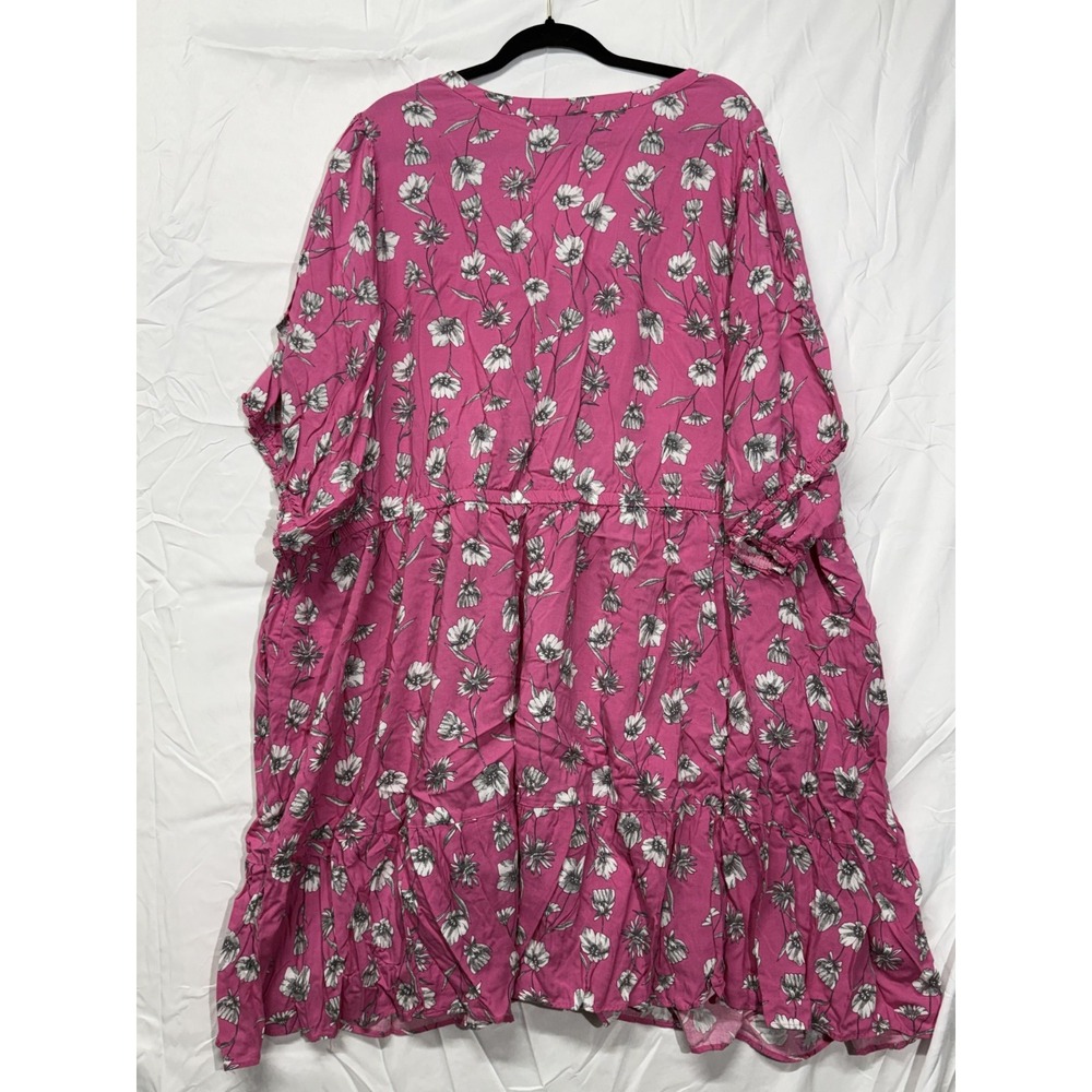 Torrid Top Womens 6 Vibrant Pink vibrant pink Floral V-Neck Puff‎ Sleeve Dress - Picture 8 of 10